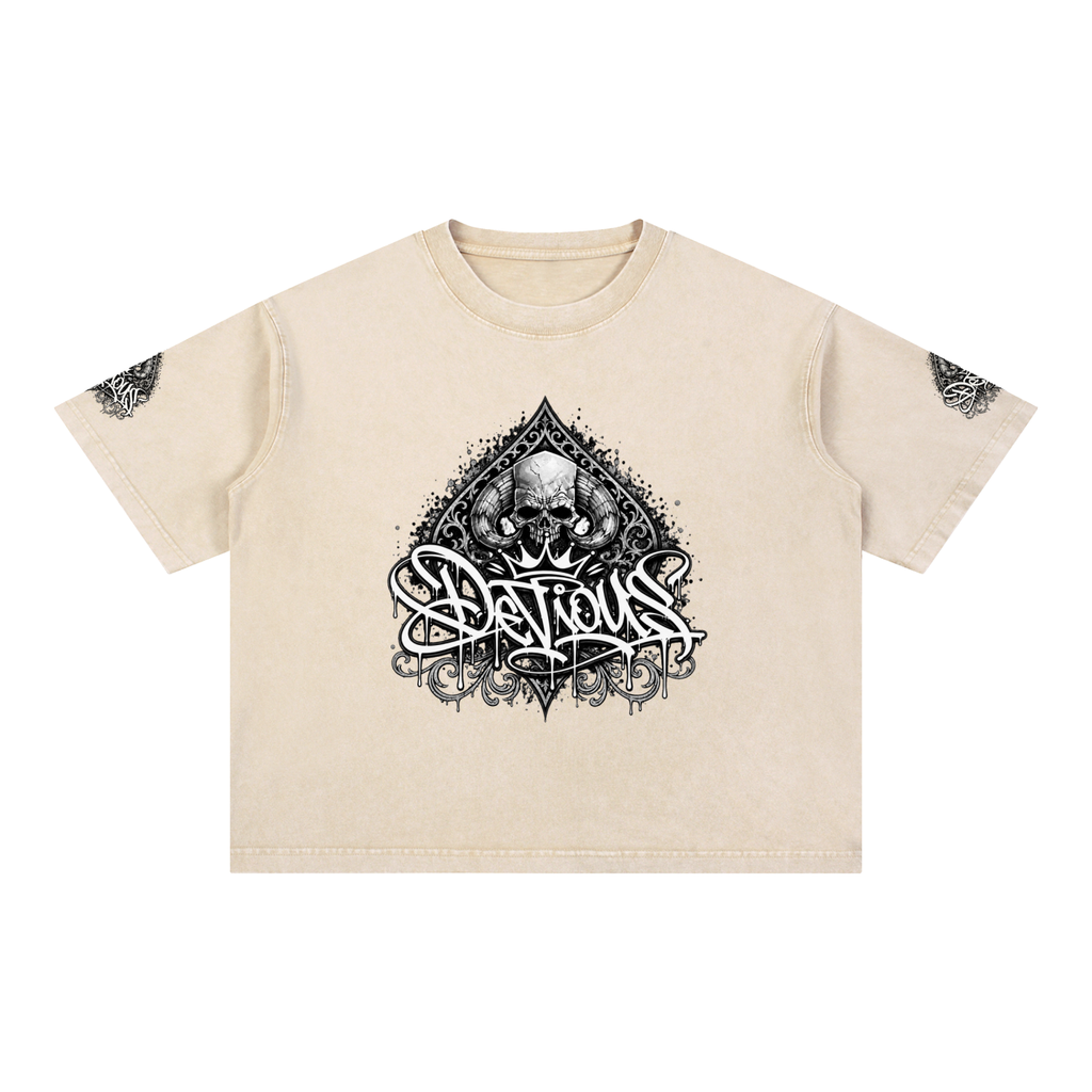 DeViou$ Spade and Skull Mineral Wash Boxy T-Shirt