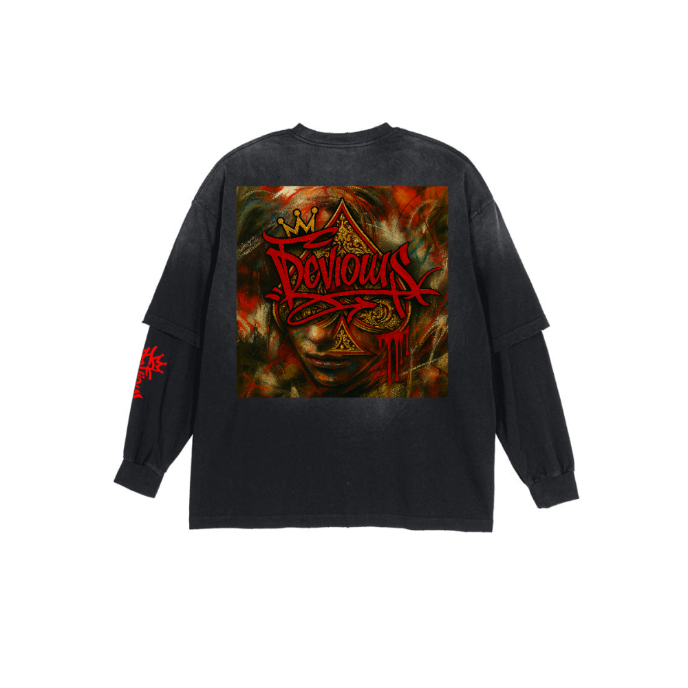 DeViou$ Unisex Washed Vintage Double-gauze Long-sleeve T-shirt