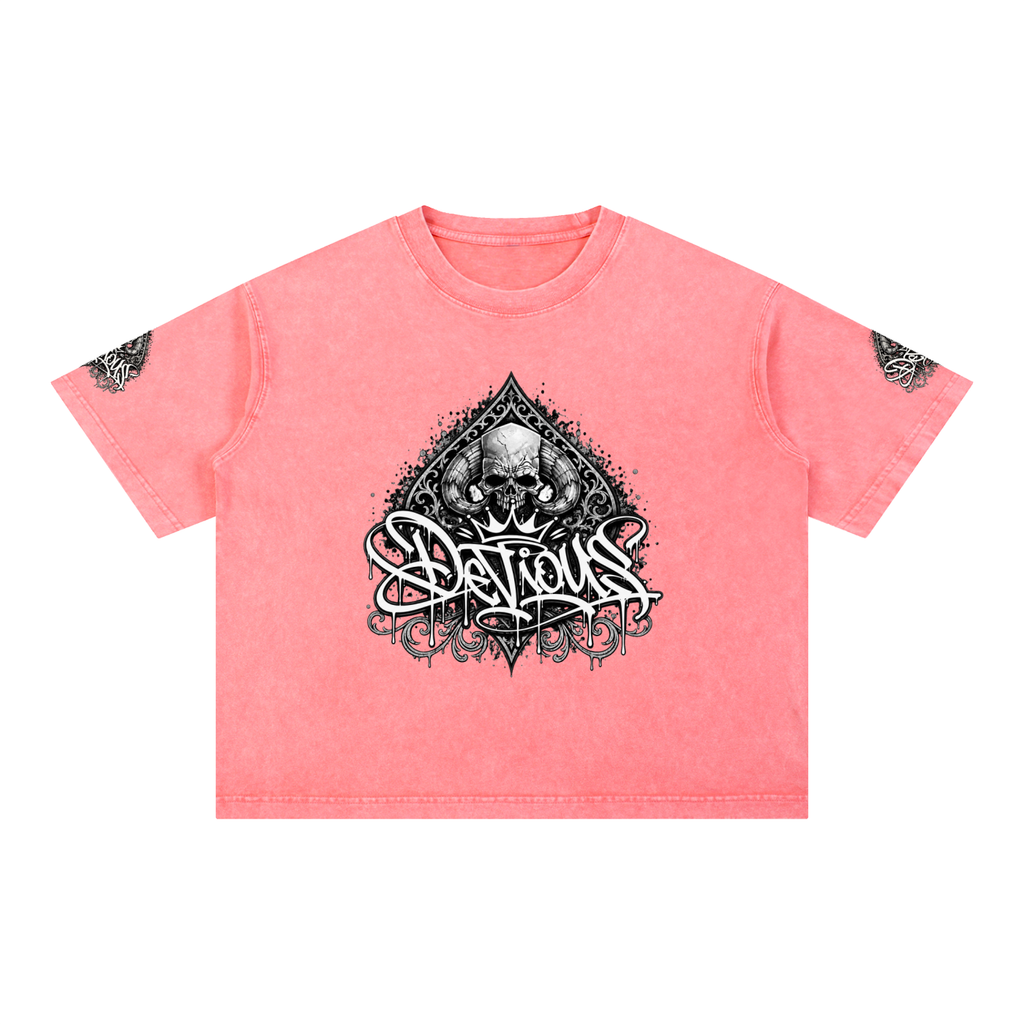 DeViou$ Spade and Skull Mineral Wash Boxy T-Shirt