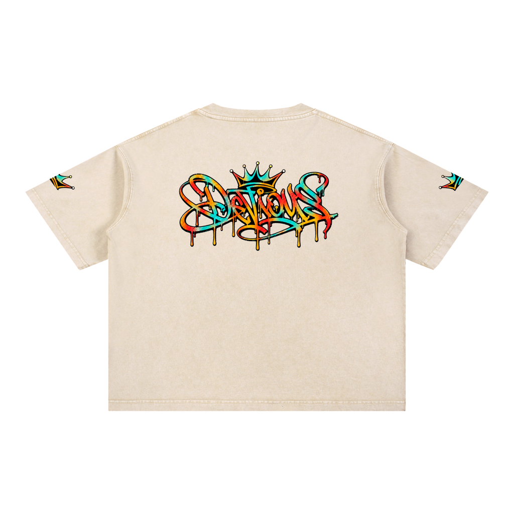 DeViou$ Devine Spray Mineral Wash Boxy Cotton T-Shirt