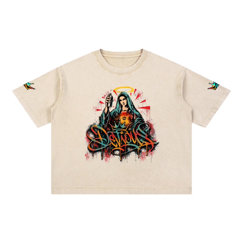 DeViou$ Devine Spray Mineral Wash Boxy Cotton T-Shirt