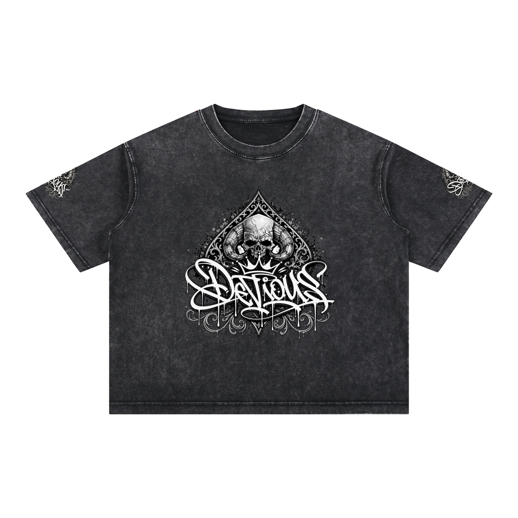 DeViou$ Spade and Skull Mineral Wash Boxy T-Shirt