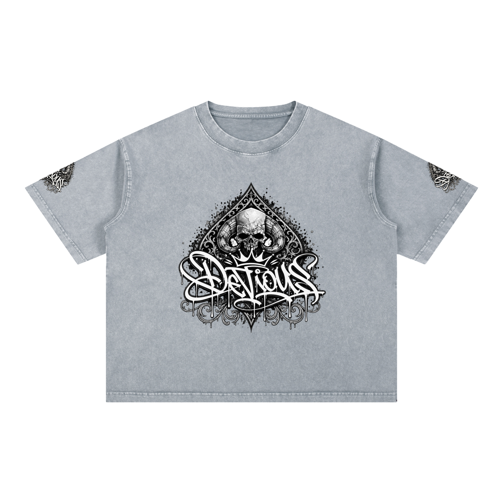 DeViou$ Spade and Skull Mineral Wash Boxy T-Shirt