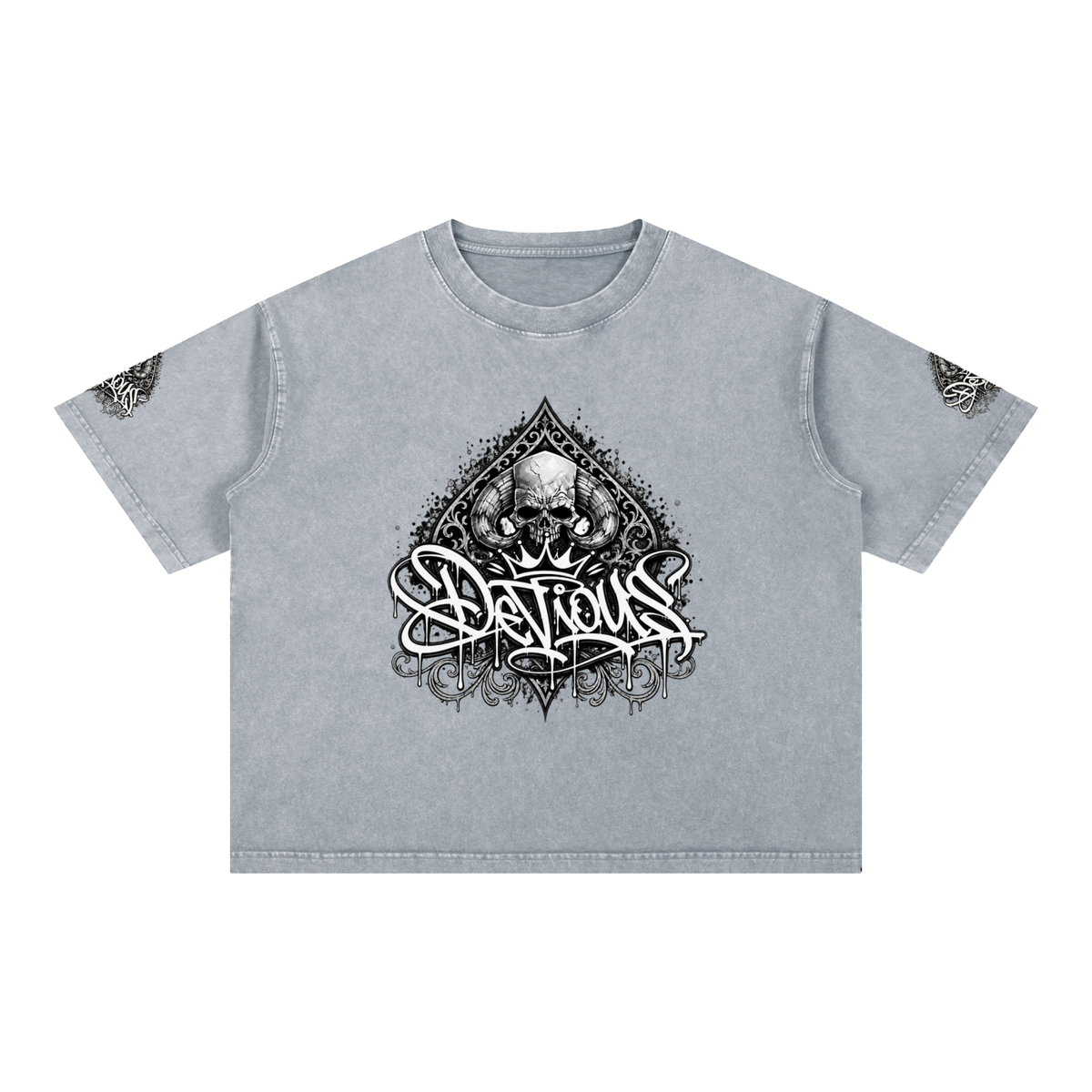 DeViou$ Spade and Skull Mineral Wash Boxy T-Shirt