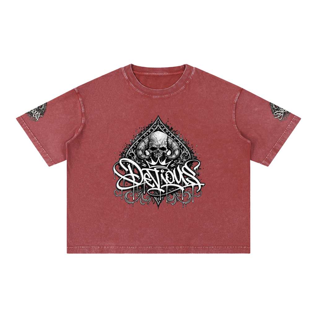 DeViou$ Spade and Skull Mineral Wash Boxy T-Shirt