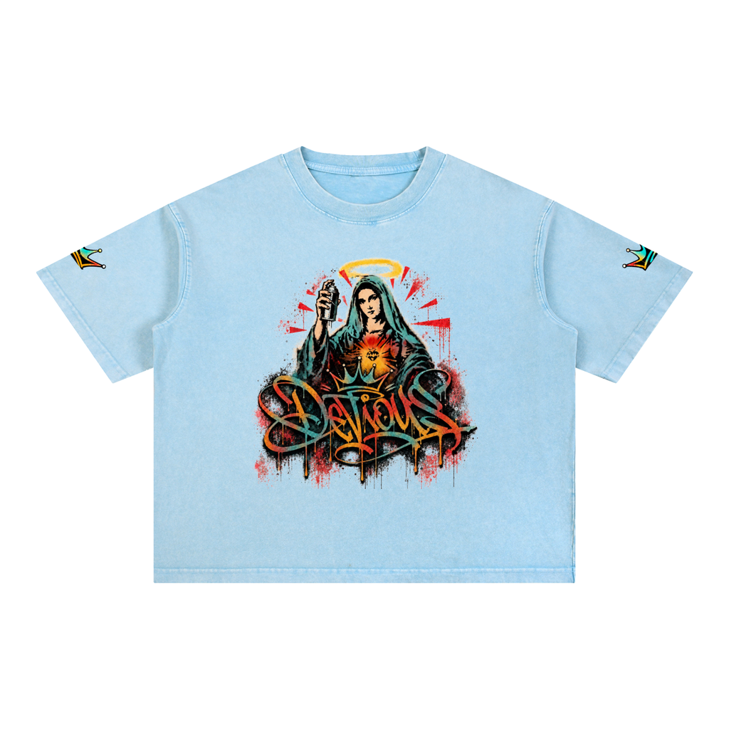 DeViou$ Devine Spray Mineral Wash Boxy Cotton T-Shirt