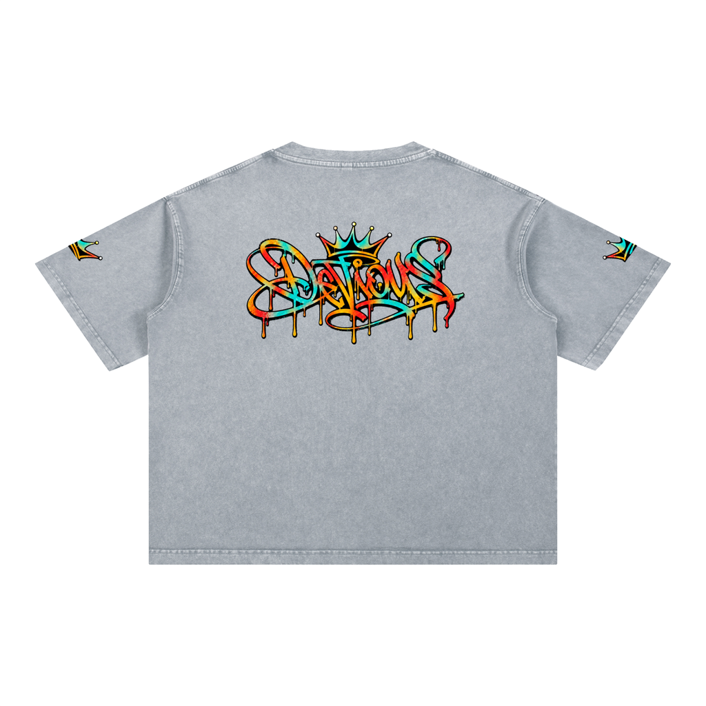 DeViou$ Devine Spray Mineral Wash Boxy Cotton T-Shirt