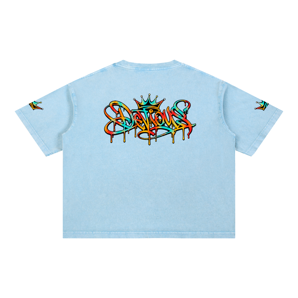 DeViou$ Devine Spray Mineral Wash Boxy Cotton T-Shirt
