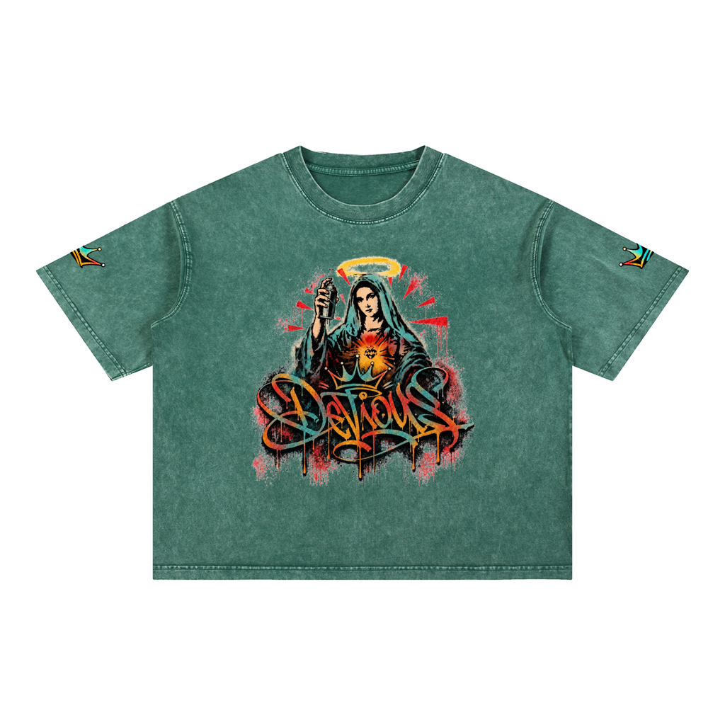 DeViou$ Devine Spray Mineral Wash Boxy Cotton T-Shirt